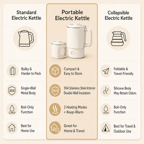 Small Electric Kettle, 0.6L Foldable Travel Kettle, Stainless Steel Inner Dual Heating Modes, Compact Hot Water Kettle for Travel, Camping, Office - Image 7