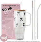 Sip-Sip Hooray! Dark Bows Coquette 40oz Glass Tumbler with Lid and Straw - Image 2