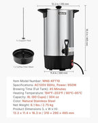 VEVOR Commercial Coffee Urn 60 Cups, 9.5 qt Hot Beverage Dispenser - Image 7