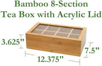 Lipper International Bamboo Wood Tea Box with Clear Lid, 8 Compartments, 12-1/2" x 7-1/2" x 3-5/8" - Image 2