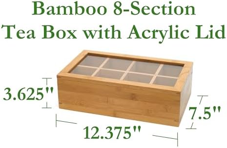 Lipper International Bamboo Wood Tea Box with Clear Lid, 8 Compartments, 12-1/2" x 7-1/2" x 3-5/8" - Image 2