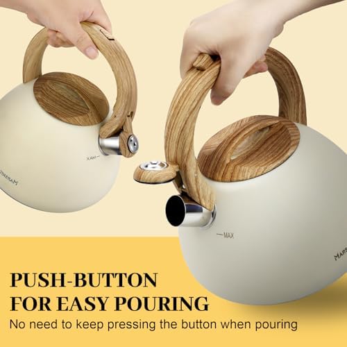 MARSKITOP Tea Kettle, 2.6 Quart Whistling Tea Pot for Stove, Cream White - Image 5