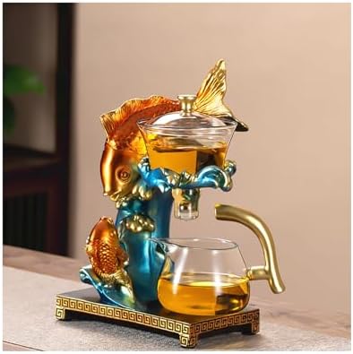 YUDIZWS Lazy Kungfu Drip Teapot,Heat Resistant Tea Set,Sturdy High Borosilicate Glass Teapot,Magnetic Water Diversion Semi-Automatic Teapot Set Magic Tea Set of Holiday Gifts,B fish teapot by YUDIZWS