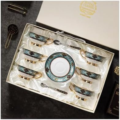 YUDIZWS Bone China Tea Cup Set with Gold Spoon And Gift Box, Tea Coffee Cups and Saucers Set of 1 Porcelain Tea Cup Coffee Mug for Home Kitchen Wedding Women's Tea Party,18pcs by YUDIZWS