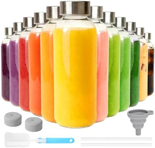 Sursip Glass Juice Bottles 16 oz with Lids (12 Pack) by Sursip%C2%AE