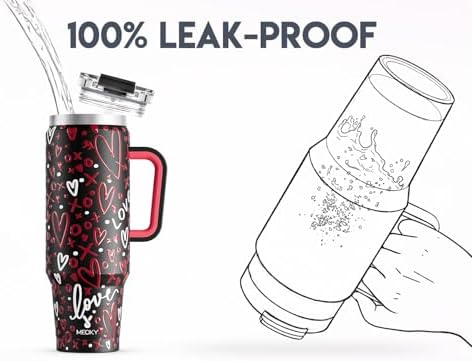Meoky 40 oz Tumbler with Handle and Straw, Insulated Tumbler with Lid and Straw, Stainless Steel Travel Mug, Keeps Cold for 34 Hours, 100% Leak Proof, Fits in Car Cup Holder (Romance) - Image 3