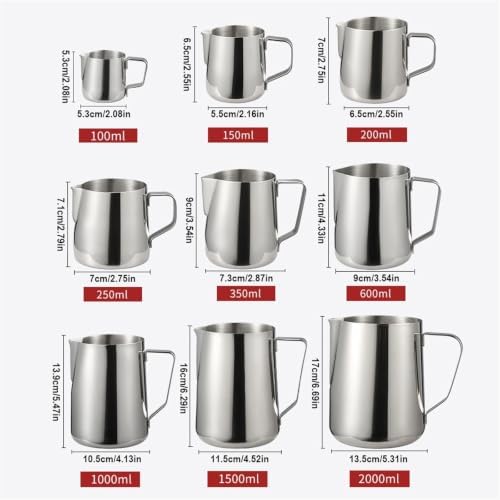 Milk Frother Cup Stainless Steel Stainless Steel Milk Frothing Pitcher with Drip Resistant Spout, Latte Art for Cappuccino Espresso(2000ML) - Image 3