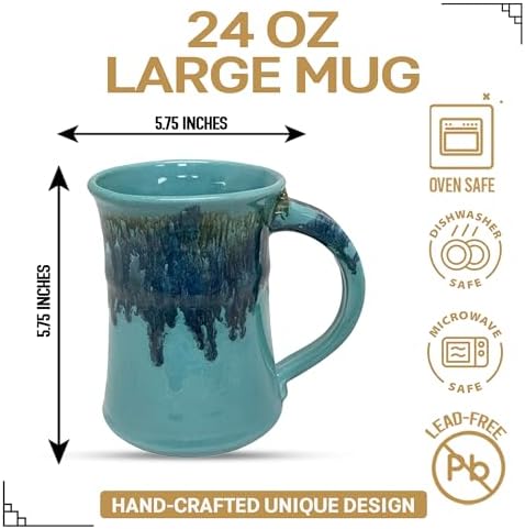 Clay in Motion Handmade Ceramic Mug 24 oz, Large Coffee Mug, Hand Painted Stoneware, Dishwasher Microwave & Oven Safe, Lead-Free, Made in USA Since 1981 (Raging Rapid) - Image 2