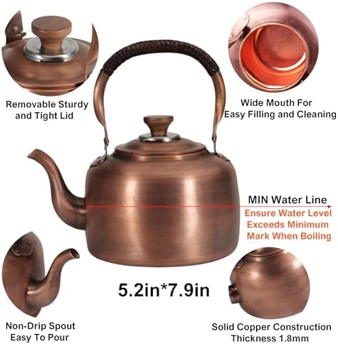 Tea Kettle Stovetop Whistling Copper Tea Pot for Stove 3.5QT Teapot Kettle - Image 3