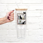 Sip-Sip Hooray! Cats on Bookshelf 40oz Glass Tumbler with Lid and Straw - Image 2