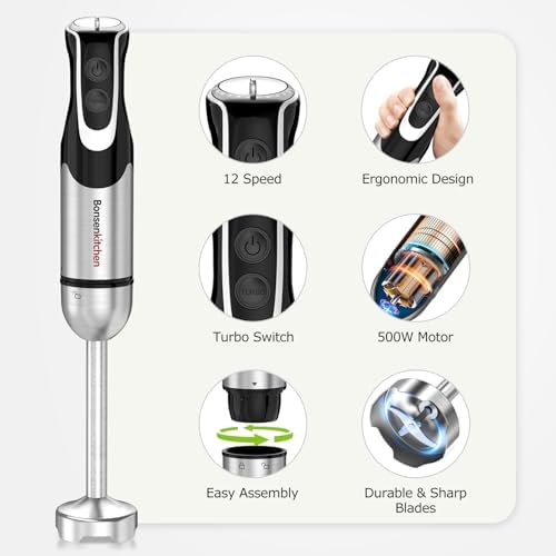 Bonsenkitchen Immersion Blender with Food Processor,12 Speeds & Turbo Mode - Image 2