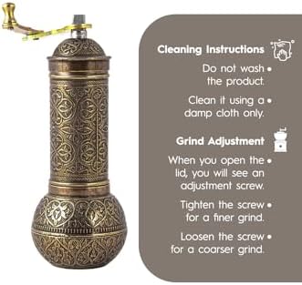 Decorative Handmade Coffee Grinder, Refillable Turkish Spice Mill, Manual Coffee Mill with Handle, Coffee Grinder Metal with Hand Crank 18 cm-7.1 inch (Antique) - Image 6