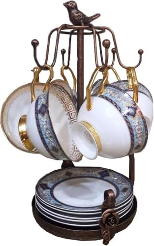 Coffee Mug Tree, Coffee Cup Holder for Countertop with 6 Hooks, Tea Cup Holder with Small Storage Area Metal Mug Rack Display for Counter Top Kitchen Organizer,Bronze by Unknown