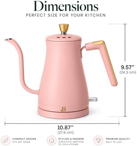 Beautiful Electric Gooseneck Kettle, 1 Liter, 1200W, Stainless Steel Interior, Fast Boil, Precision Pour Spout, Auto Shut-Off & Boil-Dry Protection (Pink) - Image 3