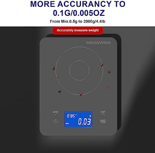 MEGAWISE High Precision 0.1g Coffee/Food Scale with Timer, Dual Power Supply, Waterproof Tempered Glass, 5 Weighing Modes, Professional Coffee Brewing Timer Kitchen - Image 3