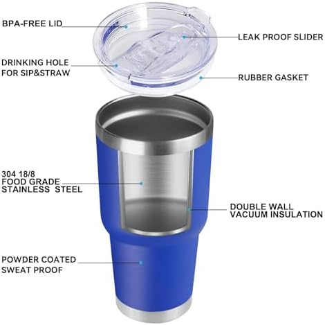 DOMICARE 30oz Tumbler Bulk with Lid and Straw, Double Wall Travel Coffee Mug, Insulated Vacuum Stainless Steel Tumblers, Powder Coated Tumbler Cup (Dark Blue, 8) - Image 5