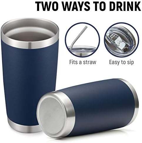 COMOOO 20oz/8Pack Double Wall Vacuum Insulated Coffee Travel Mug Stainless Steel Tumbler Bulk with Lid and Straw Durable Powder Coated Insulated Coffee Cup for Cold & Hot Drinks, Navy, 8 Pack - Image 5