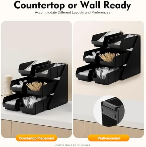 Serve Condiment Bin 3 Tier 6 Compartment Countertop Organizer Tea Station Organizer 20" L x 11" W x 13.8" H Plastic Containers Storage Bins for Coffee Shops Restaurants Dessert Shops bars - Image 5