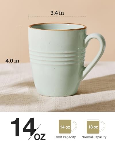famiware Jupiter Coffee Mugs Set of 4, 14 OZ Coffee Mug, Microwave and Dishwasher Safe, Coffee Cups with Handle for Coffee, Tea, Cocoa, Milk, Light Green (Pack of 2) - Image 4