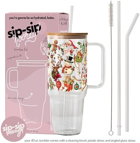 Sip-Sip Hooray! Nostalgic Christmas 40oz Glass Tumbler with Lid and Straw - Image 4