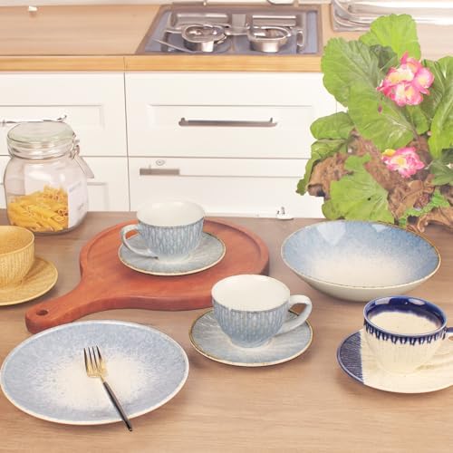 Coffee Mugs Set, 6.8 oz, Ceramic Tea Cup with saucer, Espresso Cups 8-piece, Stackable Cups, for Latte,Hot Tea,Cappuccino, Mocha, Cocoa, dishwasher & microwave safe, Azure blue - Image 5