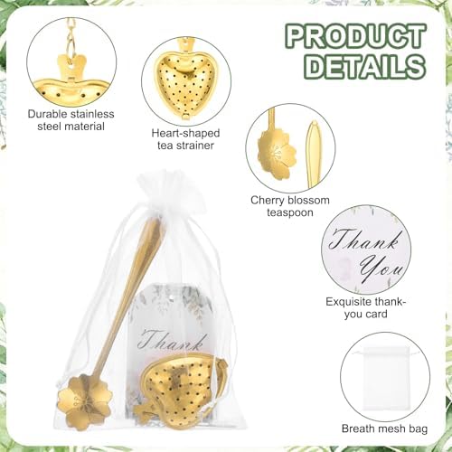 uxcell 25 Set Bridal Shower Tea Party Favor for Cherry Blossom Spoon, Gold - Image 3
