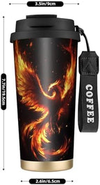 Galaxy Phoenix Double Wall Vacuum Insulated Coffee Tumbler Traditional 316 Stainless Steel Travel Mug with Handle and Straw Leakproof Coffee Cup for Tea Iced Drinks Black - Image 3