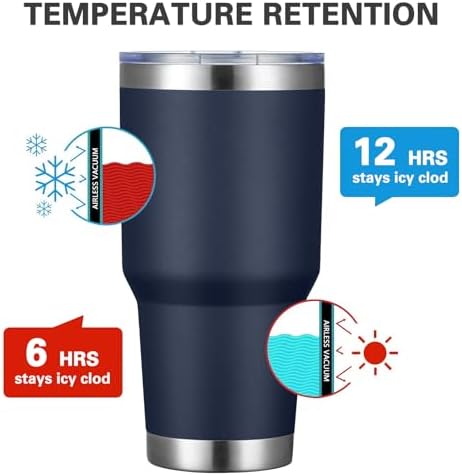 MEWAY 30oz Insulated Tumbler With Lids and Straws,Stainless Steel Double Vacuum Coffee Tumbler Cup, Brush, Durable Powder Coated Coffee Cup for Cold & Hot Drinks(Navy,8 PACK) - Image 2