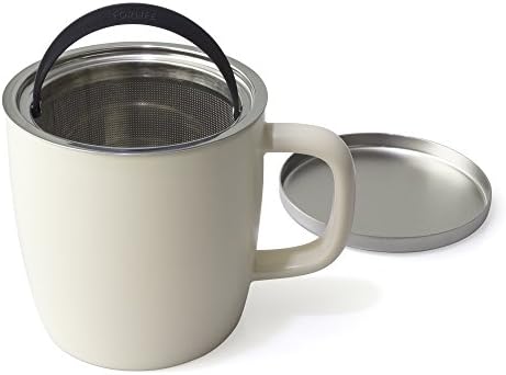 FORLIFE Dew Satin Finish Brew-In-Mug with Basket Infuser & Stainless Lid 11 oz. (Natural Cotton) - Image 4