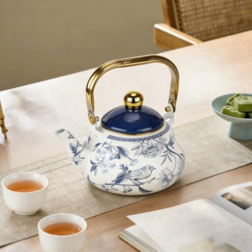 Enamel Tea Kettle, Vintage Tea Pot Stovetop with Folding Handle for Tea, Coffee, Milk(2L) - Image 7
