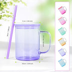 AGH 6 Pack Gradient Colorful Glass Sublimation Cups with Lid and Straw, 16oz Glass Tumblers with Handle - Image 6
