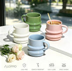 Ceramic Coffee Mugs Set of 4, 9oz 3D Wavy Ribbed Coffee Cups with Handle - Image 2