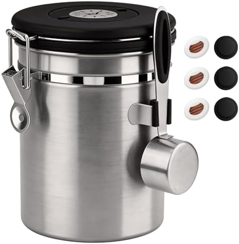 ShanSon Coffee Canister Airtight, Stainless Steel Bean Storage Container with Date Tracker & Scoop, Grounds Sugar Flour Tea Cereal Fits Kitchen Pantry, Ideal Gift for Coffee Lovers,22oz,Silver by ShanSon