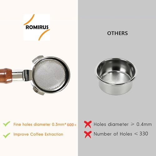 51mm bottomless portafilter 3 ears with Custom Filter Basket Holes 648 * 0.3mm Compatible with Delonghi Espresso Machine EM450, Red Grandis Wood Handle - Unique Natural Wood Variation - Image 6