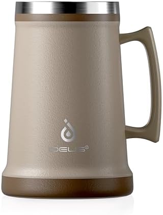 Ideus Insulated Beer Stein, 24/34oz Stainless Steel Double Walled Beer Mug Giant Bar Drinkware Metal Beer Cup with Big Grip Handle (Antique Pink, 34 ounces (1,000ml)) by IDEUS