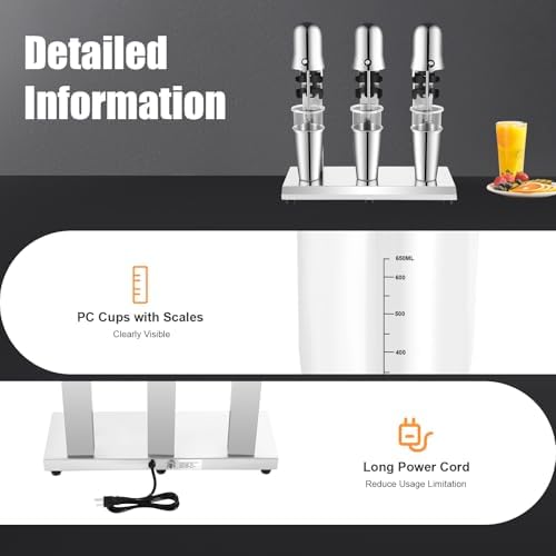 Three Head Milk Maker Machine,Commercial Heavy-Duty Triple Spindle Drink Mixer Triple Heads Maker Ice Cream Mixer Smoothie Frappe Machine for Dessert Beverage Shops 300W - Image 4