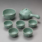 Korean Style Celadon Porcelain Crane Bird Cloud Design Tea Ceremony Complete Service Gift Set Ceramic Pottery 11.8 oz (350ml) Side Handle Tea Pot Cups Teapot Pitcher Bowl for Cooling Hot Water - Image 2