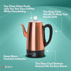Euro Cuisine PER12 Stainless Steel Electric Coffee Percolator, 12 Cup, Polished Copper Finish, Dripless Gooseneck Spout, Clear Glass Knob, Brewing Indication, Keep-Warm Function, Detachable Cord - Image 4