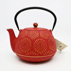 Urban Tokyo 40 fl oz Cast Iron Teapot Japanese Tetsubin Style Red With Gold Chrysanthemum Pattern Enamel Interior Stainless Steel Infuser Stovetop Safe 1200ml - Image 2