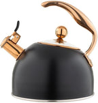 Viking 3-Ply Stainless Steel Tea Kettle, 2.6 Quart Stovetop Hot Water Pot with Tempered Glass Lid, Ergonomic Handle, Induction Ready, Matte Black and Copper by Unknown