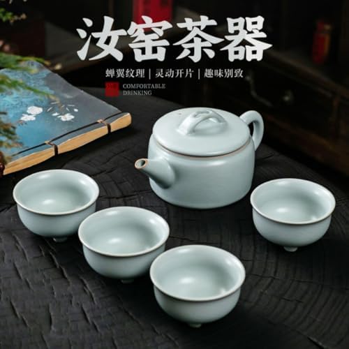 天青汝窑 Ru Kiln tea cups 一壶四杯家用陶瓷泡茶茶杯 used porcelain for making tea.喝茶轻奢高档整套功夫茶具 Unique Gongfu Chinese Tea Set 套装 Q1429 - Image 3