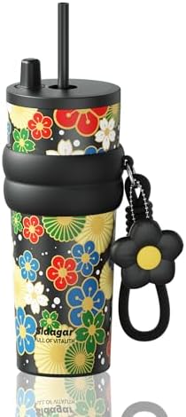 SDGA+ 24 oz Stainless Steel Tumbler with Lid and Straw, Insulated Water Bottle Leak Proof for Hot and Cold, Portable Travel Coffee Mug, Reusable Coffee Cup for Women, Midnight Kimono by SDGA