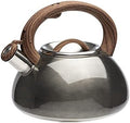 Primula Avalon Whistling Stovetop Tea Kettle, Food Grade Stainless Steel Wide Mouth, Fast to Boil, Cool Touch Handle, 2.5-Quart, Gunmetal Grey and Wood-Look by Primula