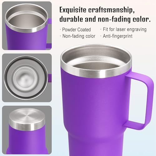 20 oz Tumbler with Handle and Lid Insulated Travel Coffee Mug Purple 6P - Image 5