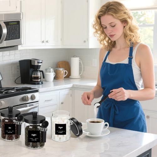 Suclain 3 Pcs Glass Coffee Container Set, 20 oz, Black Bamboo - Image 5
