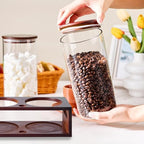ZOMUIA Glass Coffee Containers Airtight Coffee Bean Storage Canisters with Shelf, 3Pcs 44oz Coffee Station Organizer, Kitchen Food Storage Jars for Sugar, Candy, Oats, Nuts (Retro) - Image 5