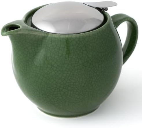 Zero Japan Bee House Round Teapot For One, 15 Oz - Ceramic Tea Pot with Stainless Steel Lid and Infuser, Smooth-Pour Spout (Crackle Green) by ZEROJAPAN