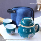 SHELFLOVER Beautiful Tea Mug Portable Set, White Porcelain Easy to Clean Keep Tea Hot Long, Easy Carried Travel/Office/Home Drink, Cute Cat, Green, 10oz - Image 2