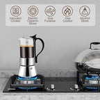 6 Cup Glass Transparent Moka Pot Stainless Steel Uncoated Stovetop Espresso Maker Italian Coffee Makers Mocha Greca Machine Cafe Classic Induction Cookers for Home Camping 350ml - Image 5