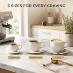 Elegant Ribbed Ceramic Cup and Saucer Set, White, 3 Sizes - Image 5